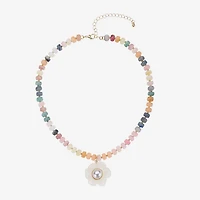 Bijoux Bar Womens Glass Simulated Pearl Flower 16.5 Inch Pendant Necklace