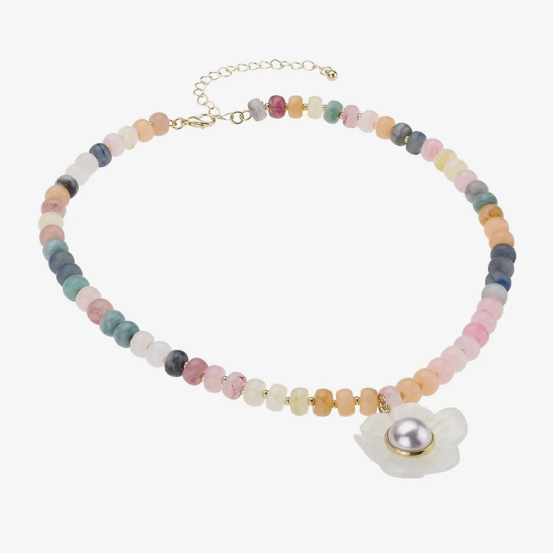 Bijoux Bar Womens Glass Simulated Pearl Flower 16.5 Inch Pendant Necklace