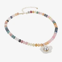 Bijoux Bar Womens Glass Simulated Pearl Flower 16.5 Inch Pendant Necklace