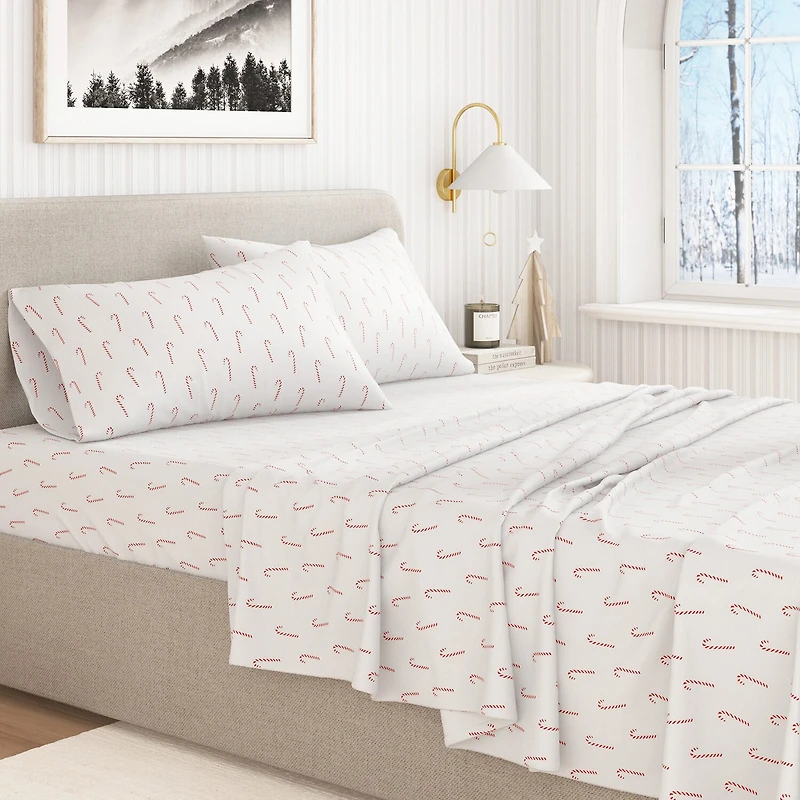 Linery Cotton Holiday Print Flannel Wrinkle Resistant Sheet Set