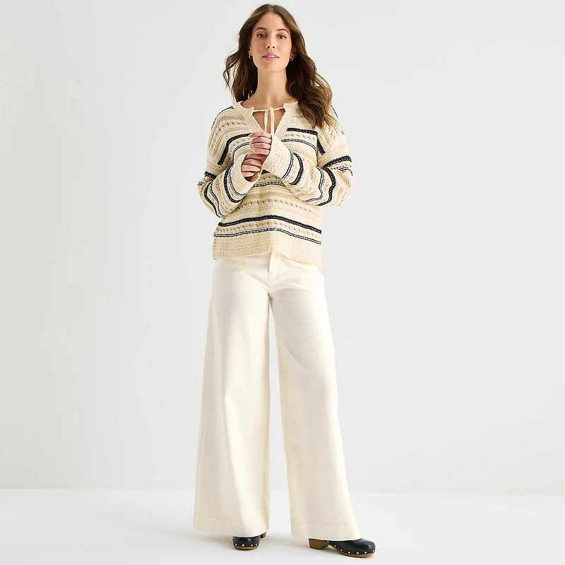 a.n.a Tall Womens Split Tie Neck Long Sleeve Pullover Sweater