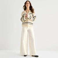 a.n.a Tall Womens Split Tie Neck Long Sleeve Pullover Sweater