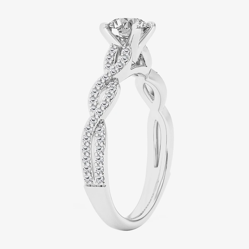 (G / Si1-Si2) Womens 1 CT. T.W. Lab Grown White Diamond 10K Gold Side Stone Engagement Ring