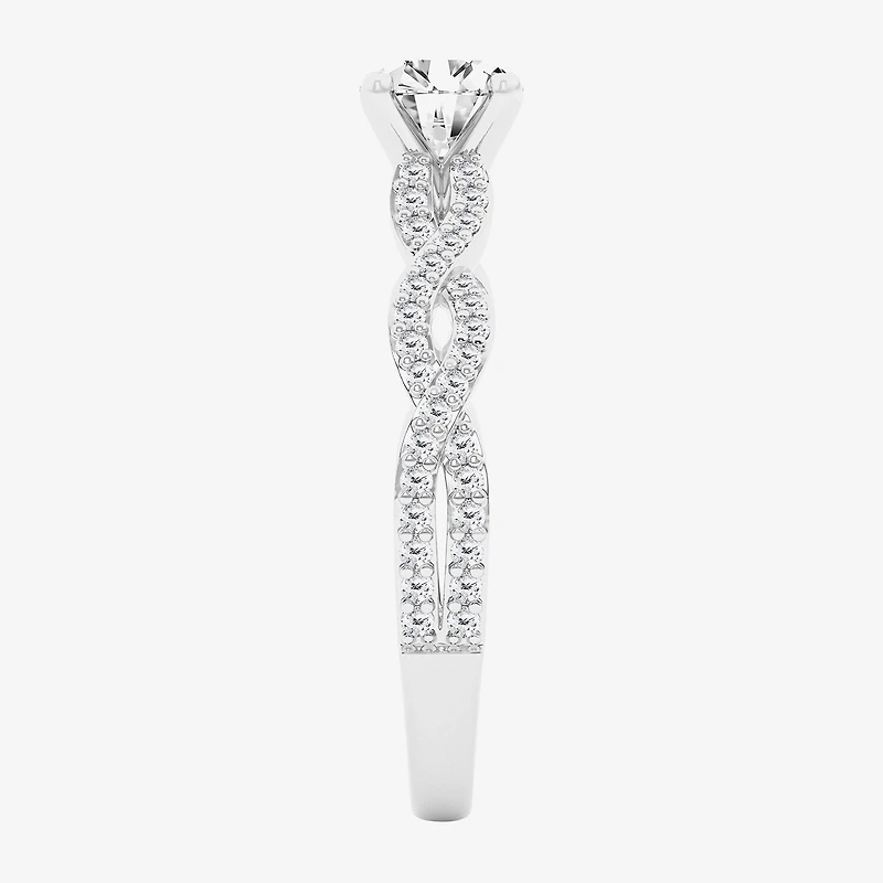 (G / Si1-Si2) Womens 1 CT. T.W. Lab Grown White Diamond 10K Gold Side Stone Engagement Ring