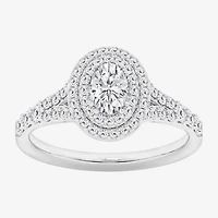 (G / Si1-Si2) Womens 1 CT. T.W. Lab Grown White Diamond 10K Gold Oval Side Stone Halo Engagement Ring