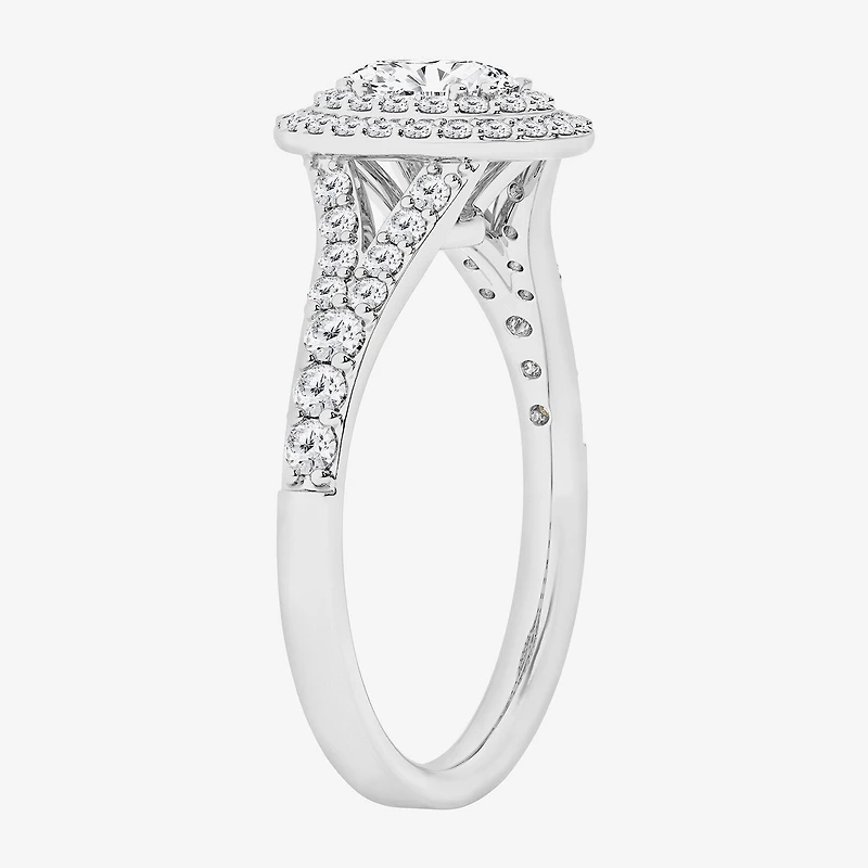 (G / Si1-Si2) Womens 1 CT. T.W. Lab Grown White Diamond 10K Gold Oval Side Stone Halo Engagement Ring