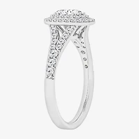 (G / Si1-Si2) Womens 1 CT. T.W. Lab Grown White Diamond 10K Gold Oval Side Stone Halo Engagement Ring