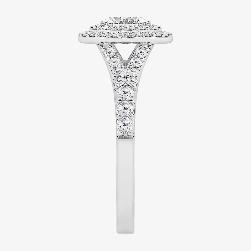 (G / Si1-Si2) Womens 1 CT. T.W. Lab Grown White Diamond 10K Gold Oval Side Stone Halo Engagement Ring