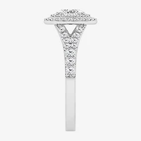 (G / Si1-Si2) Womens 1 CT. T.W. Lab Grown White Diamond 10K Gold Oval Side Stone Halo Engagement Ring