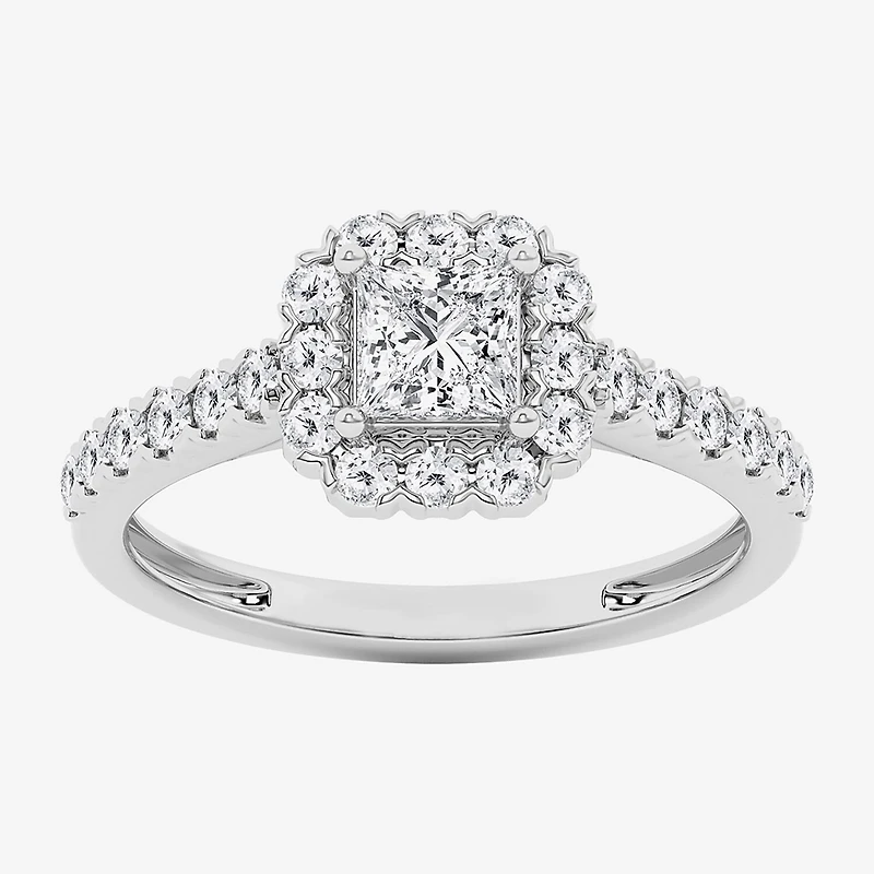 G / Si1-Si2) Womens 1 CT. T.W. Lab Grown White Diamond 10K Gold Side Stone Engagement Ring