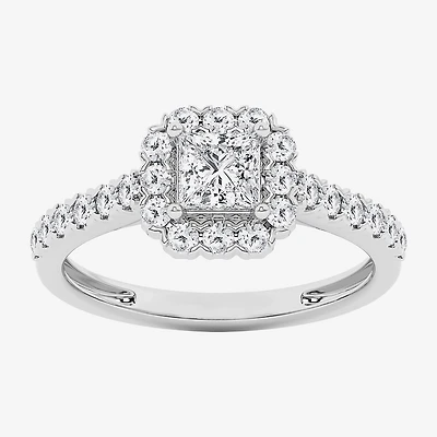 (G / Si1-Si2) Womens 1 CT. T.W. Lab Grown White Diamond 10K Gold Side Stone Engagement Ring