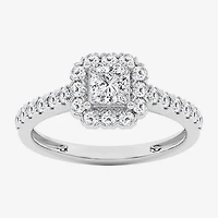 G / Si1-Si2) Womens 1 CT. T.W. Lab Grown White Diamond 10K Gold Side Stone Engagement Ring