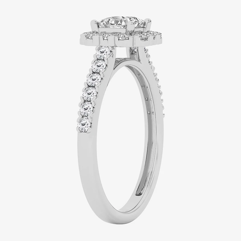 G / Si1-Si2) Womens 1 CT. T.W. Lab Grown White Diamond 10K Gold Side Stone Engagement Ring