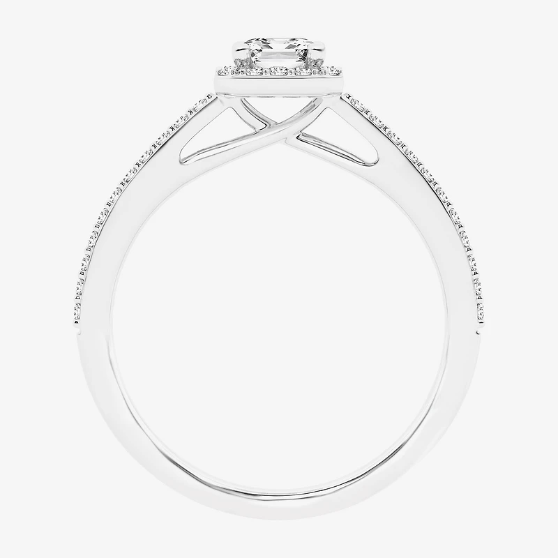 (G / Si1-Si2) Womens 1 CT. T.W. Lab Grown White Diamond 10K Gold Side Stone Halo Engagement Ring