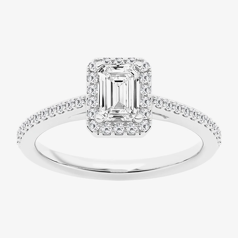 (G / Si1-Si2) Womens 1 CT. T.W. Lab Grown White Diamond 10K Gold Side Stone Halo Engagement Ring