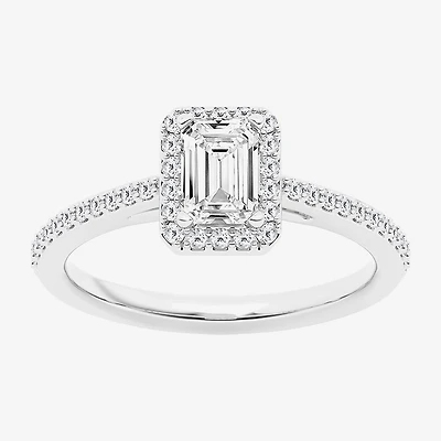 (G / Si1-Si2) Womens 1 CT. T.W. Lab Grown White Diamond 10K Gold Side Stone Halo Engagement Ring