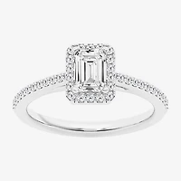 (G / Si1-Si2) Womens 1 CT. T.W. Lab Grown White Diamond 10K Gold Side Stone Halo Engagement Ring