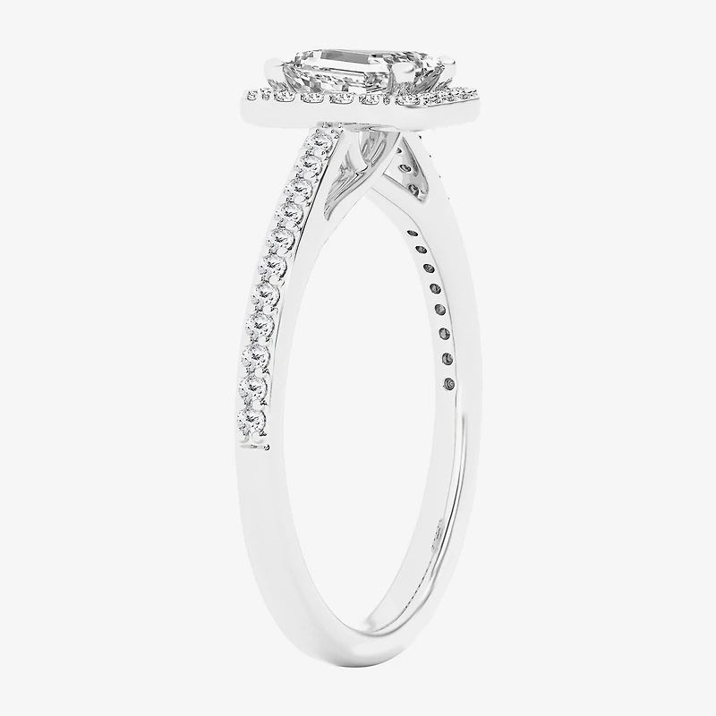(G / Si1-Si2) Womens 1 CT. T.W. Lab Grown White Diamond 10K Gold Side Stone Halo Engagement Ring