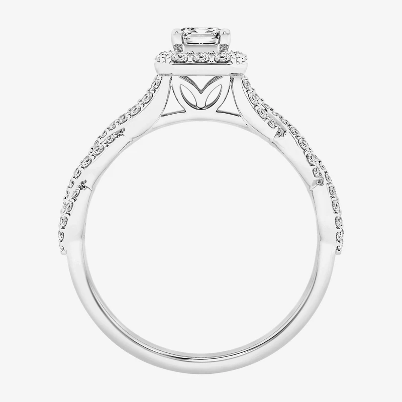 (G / Si1-Si2) Womens 1 CT. T.W. Lab Grown White Diamond 10K Gold Side Stone Halo Engagement Ring