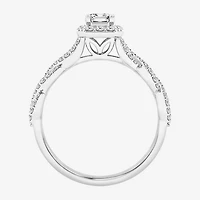 (G / Si1-Si2) Womens 1 CT. T.W. Lab Grown White Diamond 10K Gold Side Stone Halo Engagement Ring