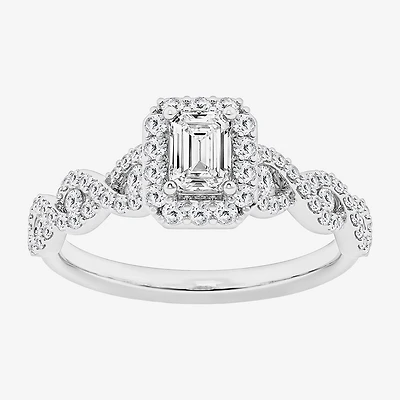 (G / Si1-Si2) Womens 1 CT. T.W. Lab Grown White Diamond 10K Gold Side Stone Halo Engagement Ring