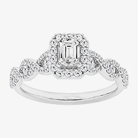 (G / Si1-Si2) Womens 1 CT. T.W. Lab Grown White Diamond 10K Gold Side Stone Halo Engagement Ring