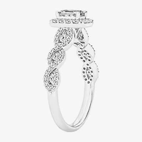 (G / Si1-Si2) Womens 1 CT. T.W. Lab Grown White Diamond 10K Gold Side Stone Halo Engagement Ring