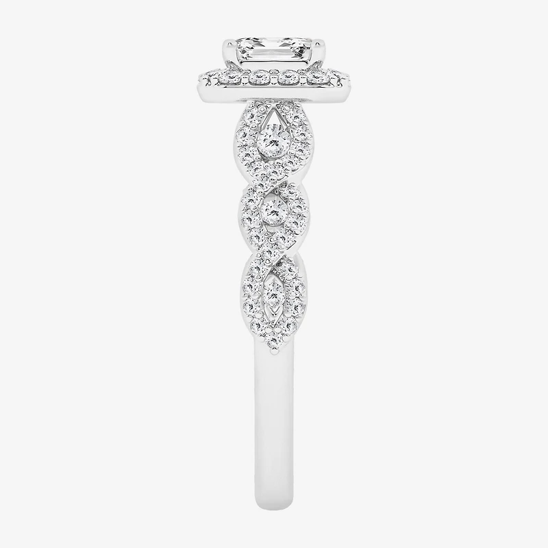 (G / Si1-Si2) Womens 1 CT. T.W. Lab Grown White Diamond 10K Gold Side Stone Halo Engagement Ring