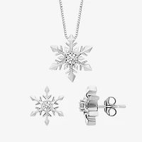 Enchanted Disney Fine Jewelry (I, I2) Womens 1/5 CT. Lab Grown White Diamond Snowflake 2-pc. Pendant Necklace Set