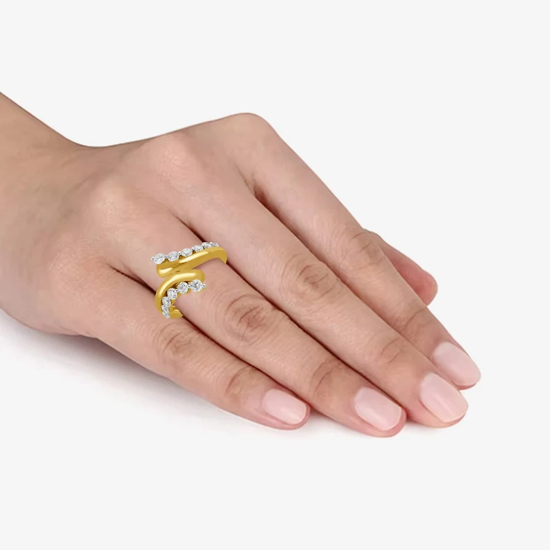 (I / I2) Womens 2 CT.T.W. Lab Grown White Diamond Sterling Silver Round Cluster Crossover Cocktail Ring