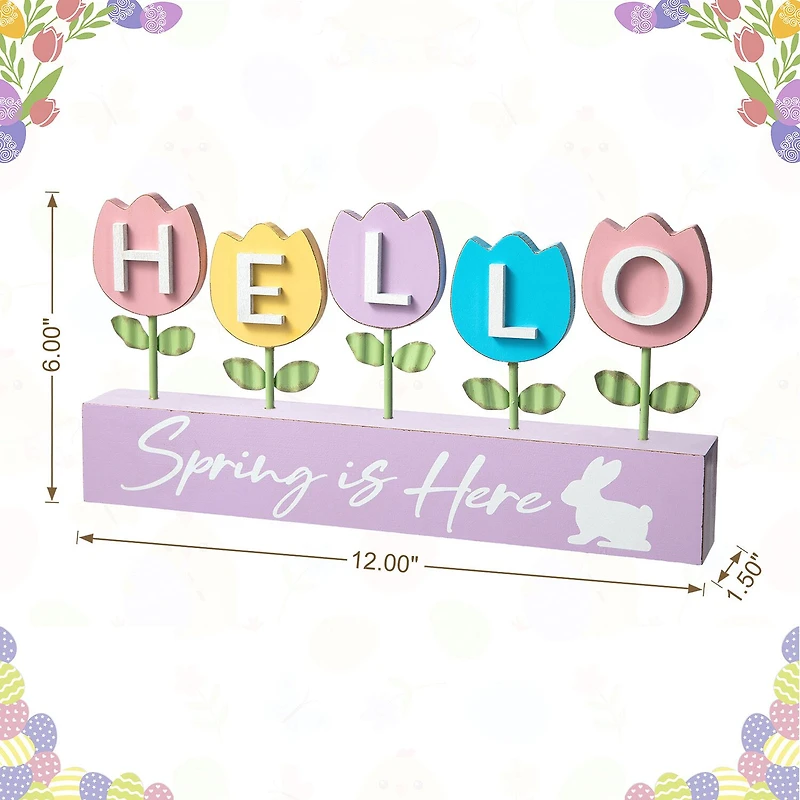 Glitzhome Wooden/Metal Tulips Easter Tabletop Decor
