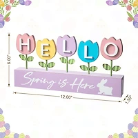 Glitzhome Wooden/Metal Tulips Easter Tabletop Decor