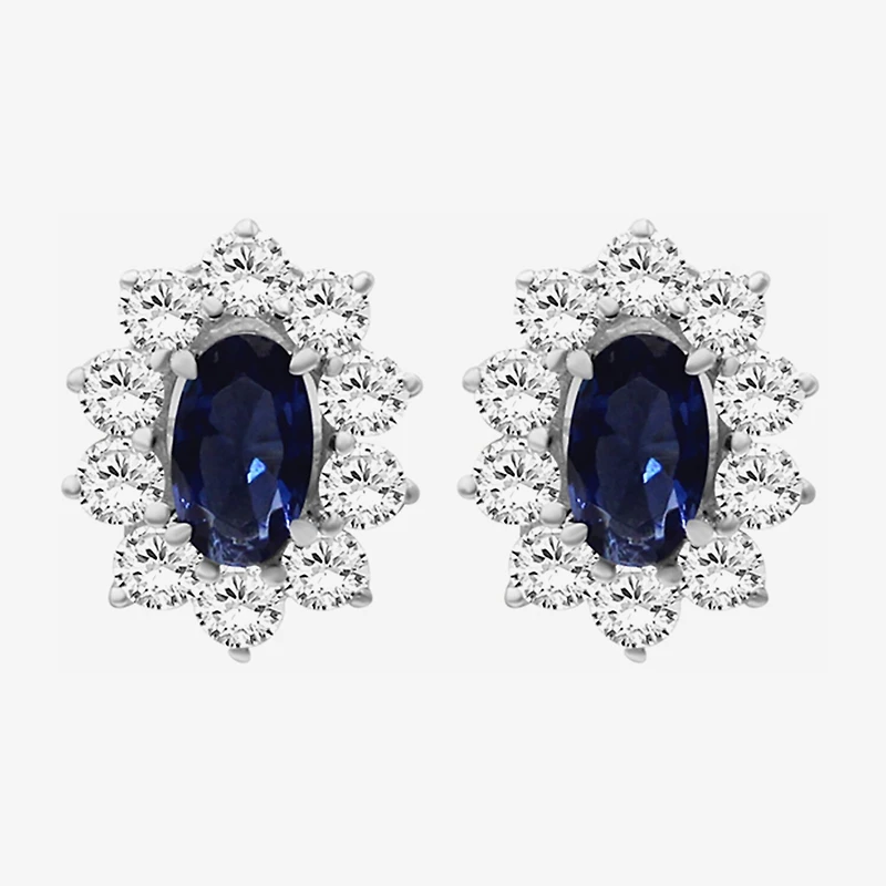 Womens Oval-cut Gemstone & 1/2 CT. T.W. Lab-Grown Diamond 10K Gold 9.4mm Stud Earrings