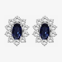 Womens Oval-cut Gemstone & 1/2 CT. T.W. Lab-Grown Diamond 10K Gold 9.4mm Stud Earrings