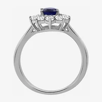 Womens Oval-cut Gemstone & 3/4 CT. T.W. Lab-Grown Diamond 10K Gold Halo Cocktail Ring