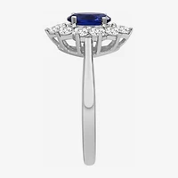 Womens Oval-cut Gemstone & 3/4 CT. T.W. Lab-Grown Diamond 10K Gold Halo Cocktail Ring
