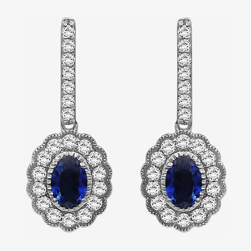 Womens Oval-cut Gemstone & 3/4 CT. T.W. Lab-Grown Diamond 10K Gold Drop Earrings