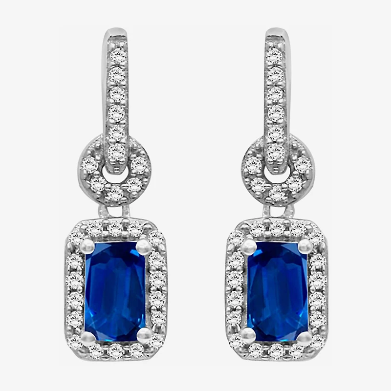 Womens Emerald-cut Gemstone & 1/7 CT. T.W. Natural Diamond 10K Gold Drop Earrings