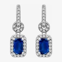 Womens Emerald-cut Gemstone & 1/7 CT. T.W. Natural Diamond 10K Gold Drop Earrings