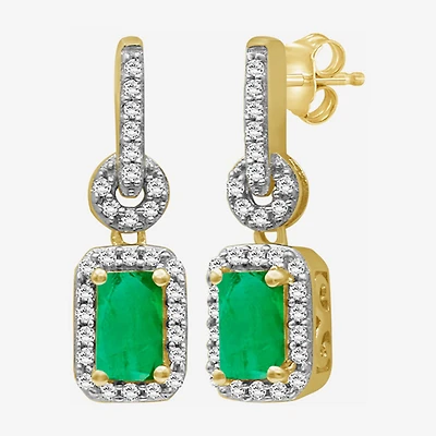 Womens Emerald-cut Gemstone & 1/7 CT. T.W. Natural Diamond 10K Gold Drop Earrings
