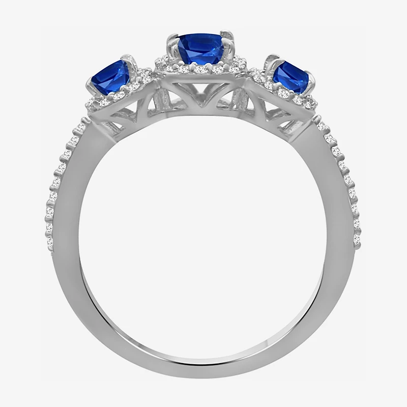 Womens Gemstone & 1/5 CT. T.W. Natural Diamond 10K Gold Oval 3-Stone Cocktail Ring