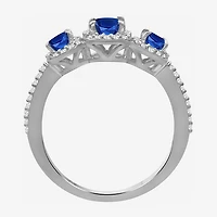 Womens Gemstone & 1/5 CT. T.W. Natural Diamond 10K Gold Oval 3-Stone Cocktail Ring
