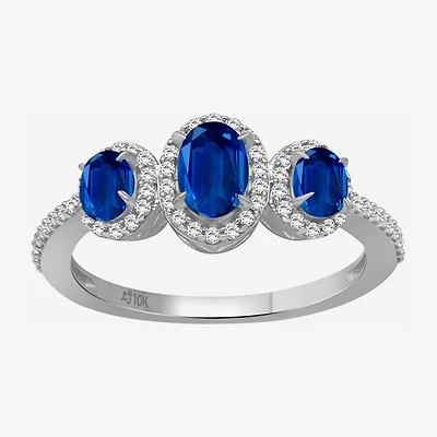 Womens Gemstone & 1/5 CT. T.W. Natural Diamond 10K Gold Oval 3-Stone Cocktail Ring