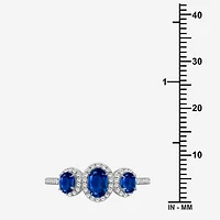 Womens Gemstone & 1/5 CT. T.W. Natural Diamond 10K Gold Oval 3-Stone Cocktail Ring