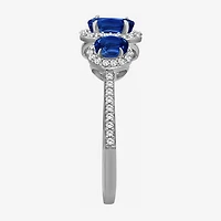 Womens Gemstone & 1/5 CT. T.W. Natural Diamond 10K Gold Oval 3-Stone Cocktail Ring