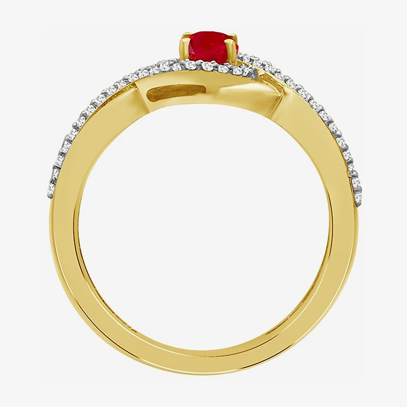 Womens Gemstone & 1/10 CT. T.W. Natural Diamond 10K Gold Oval Cocktail Ring