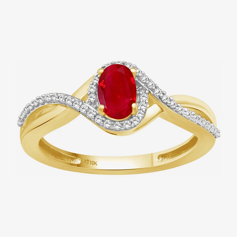 Womens Gemstone & 1/10 CT. T.W. Natural Diamond 10K Gold Oval Cocktail Ring