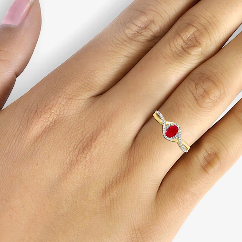Womens Gemstone & 1/10 CT. T.W. Natural Diamond 10K Gold Oval Cocktail Ring