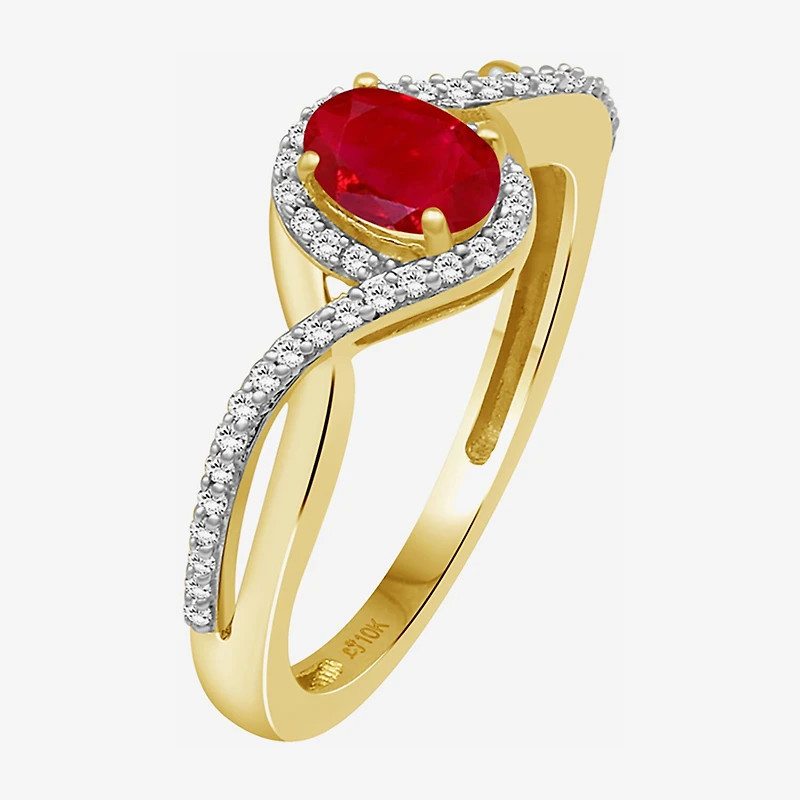 Womens Gemstone & 1/10 CT. T.W. Natural Diamond 10K Gold Oval Cocktail Ring