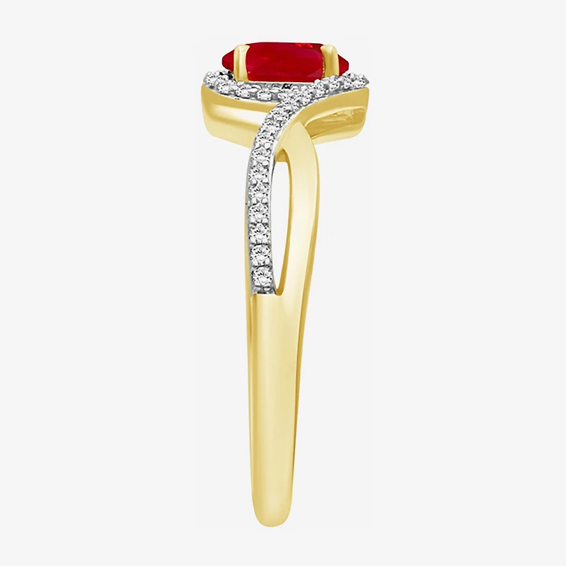 Womens Gemstone & 1/10 CT. T.W. Natural Diamond 10K Gold Oval Cocktail Ring